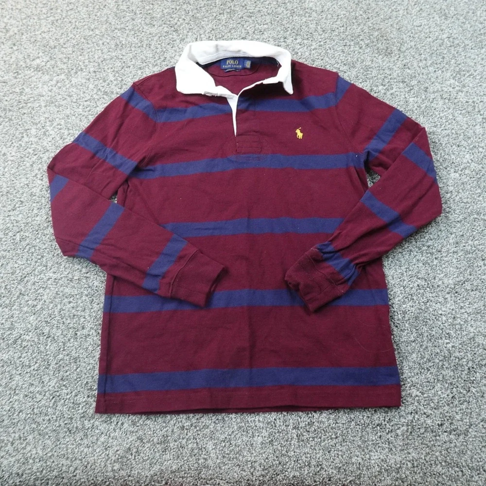Polo Ralph Lauren Rugby Shirt Mens S Red Blue Stripe Long Sleeve Golf Pony Logo